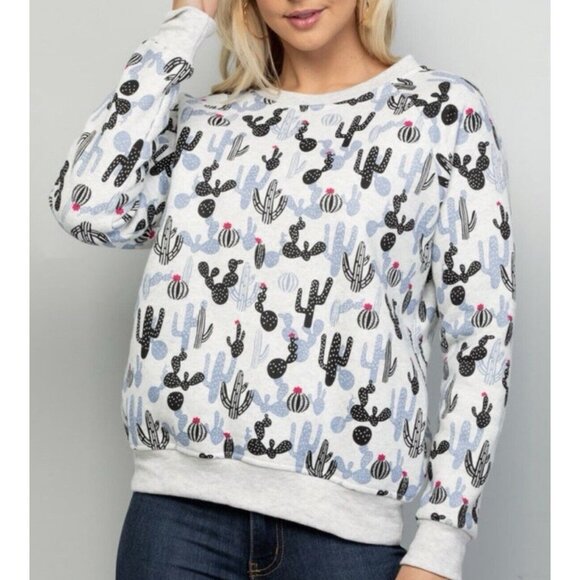 LA Soul Size S Blue Cactus Sweatshirt Crew Neck Long Sleeves Cotton Poly Blend - Picture 1 of 10